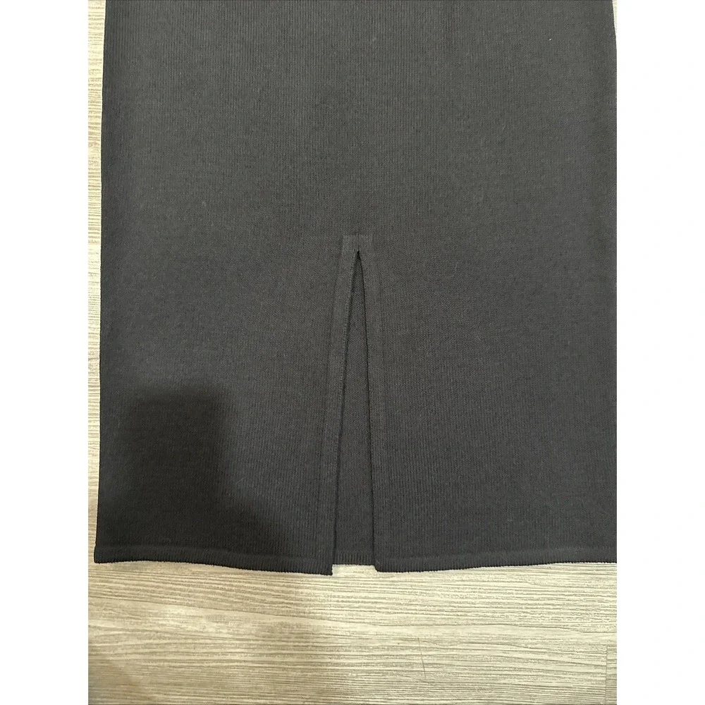 ST. JOHN BASICS ELASTIC WAIST BLACK KNIT Back‎ SLIT LONG PULL ON SKIRT SIZE 8